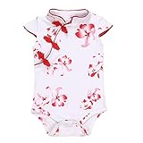 エルフ ベビー(Fairy Baby)ベビー肌着 夏用ボディスーツ チャイナ風 チーパオ 女の子 花柄 90cm レッド