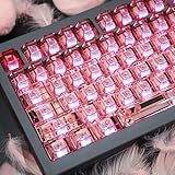 SUEHIODYグリーンクリスタル透明キーキャップセット、チェリーカラー透明キーキャップ60%65%75%100%バックライトワイヤレスGateron Mxスイッチメカニカルゲーム用キーボード (ピンク)