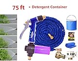 拡張可能なガーデンホース（洗剤用容器付き）ガーデン、灌漑、洗車、窓、街路清掃用の調整可能なスプレーモード,75Ft