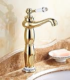 awxjx Washroomシンクミキサータップ銅ヨーロッパアメリカスタイル浴室ホットとコールドクロム洗面台Sitゴールドシングルハンドル1つ穴