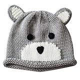 (よキーよ)Yokeeyo ニット帽 手編品 可愛い おクマさん　熊耳 毛糸 ニットキャップ ベビー用ハット 子供 赤ちゃん キッズ 帽子 秋冬 防寒　グレー　男の子　男女児　女の子