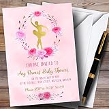 ピンク水彩バレリーナバレエInvitationsベビーシャワー招待状 150 Invitations