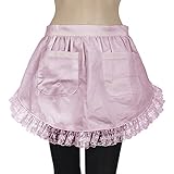 （Aspire）女性 ウエスト エプロン ビクトリア 朝のメイド コスチューム レース 白い 綿 ハーフエプロン 台所 パーティー 2つのポケット-ピンク-M