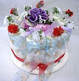 ご出産お祝い＜おむつケーキ＞　リーズナブルなお値段のかわいいおむつケーキ　フラワーB(男の子用ブルー系）