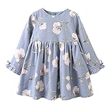 サクララ（sakulala）ワンピース 　ドレス　花柄 女の子 長袖 ワンピース チュニック 　長袖 リボン付き　春　秋　冬　通園 通学　キッズ　膝丈 　上着　 (110, ブルー)
