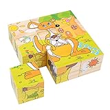 サクララ（Sakulala）おもちゃ 赤ちゃん キッズ 子供の知育玩具 コマ木製のおもちゃ 木製 動物 6面 3D パズル 積み木