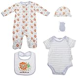 (ナーサリー・タイム) Nursery Time 赤ちゃん・ベビー用 ジャングルライオン ベビー服 5点 ギフトセット (新生児) (ホワイト/マルチカラー)