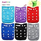 Cloth diapers, ANGEL LOVE Baby Reusable Washable All in One Size Pocket Diapers, Adjustable Snap, 6 
