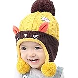 Honey baby 子供 ベビー 赤ちゃん ニット帽 帽子 ニットキャップ ニット帽 猫柄 女の子 男の子 赤ちゃん キッズ 子供用 防寒　出産祝いや、お誕生日 プレゼント 贈り物 冬 (イエロー)