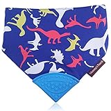 Reversable Dino/Blue Stripes Soft Cotton Baby Teething Bandana, Teething Bib, Drool Bib (Dinosaur) [