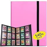 LIUDU カードファイル トレカ ファイル 9ポケット 540枚収納 表紙はPP素材 弾性包帯バインド カードシート他のゲームカードを集める (9ポケット, ピンク)