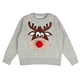 MNBS　キッズ ニットセーター　クリスマス　鹿の模様　男の子　女の子 子供 長袖 お出かけ カーディガン セーター 遊び着 通学 普段着 通園　グレー　90cm