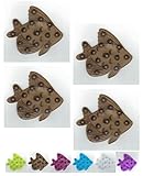 Bathtub安全快適アップリケ、4ピースノンスリップ魚形状、カラー選択 4½" x 4½" ブラウン