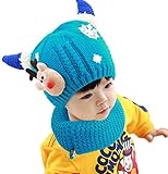 (ビグッド)Bigood 可愛い 秋冬 ニット帽 キッズ スヌード マフラー 帽子 セット 赤ちゃん ベビー 帽子 女の子 ケーブル編 トナカイ 子供用 男の子 スヌード 防寒 耳付き ブルー