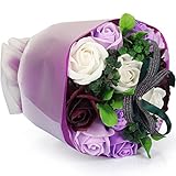 YOBANSA フレグランスソープフラワー ブーケ 枯れない花 バラ 花束 シャボンの香り誕生日 記念日 プレゼント ギフトボックスセット 6色 (パープル)
