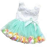 Ruideng 子供の女の子の夏のレースの花びらカラフルな裾のドレスのスカート (12, グリーン)