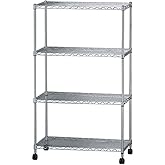 Iris Ohyama SEM-7512 Metal Rack, 4 Tiers, w/Casters, Rust Resistant, Pole Diameter 0.7 inches (19 mm), Width 29.5 x Depth 13.