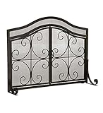 Plow & Hearth Small Crest暖炉スクリーンwithドア ブラック 13912BK