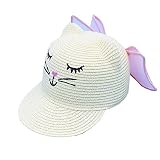 女児童用夏ストローハット/麦わら帽子/太陽帽/草編みキャスケット/野球帽 リンボ 50-54cm 日焼け止め (ホワイト)