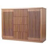 日本製(大川) 天然木タモ材使用 120幅2枚扉引出3段サイドボード ナチュラル 1319