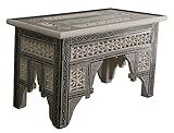 螺鈿家具 Mother of Pearl エジプト螺鈿の工芸家具 ローテーブル・マシャラビア・ホワイト・Mサイズ エジプト製イスラミックな幾何学デザインのテーブル　W70cm×D41cm×H46cm retb075