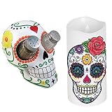 (セット) Sugar Skulls Flameless Candle & Shaker Set w / Paintedスケルトンホルダー