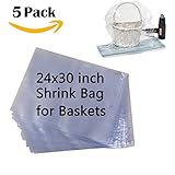 lazymeバスケットセロファンShrinkバッグ、24 x 30インチ、シュリンクラップバッグ大、クリア、5パック