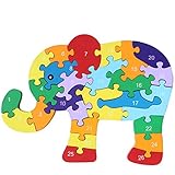 Aisa子供カラフルな漫画ジグソーパズルアルファベット番号学習教育玩具木製ブロック象動物