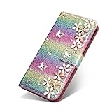SevenPandaファッションPUレザーウォレットケースのための Samsung S9 Plus,ダイヤモンドキラキラクリスタルラインストーン3Dラッキーフラワーパターン宝石プレミアムマグネットクラ