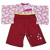 袴ロンパース フォーマル カバーオール 女の子 女児用 和柄 はかま 着物 和服 j-151 90cm 花柄／紅