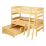 三段ベッド 木製 Litory(リトリー) 国産ひのき スライドタイプ 分割可 日本製 (ナチュラル)