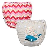 Teamoy 水遊びパンツ 2点セット 0-2歳赤ちゃん用 ボタンでサイズ調整可能 防水外層 ポリエステルメッシュ内層 スイミング教室・公園・海水浴・温泉旅行(鯨＋ピンク波)