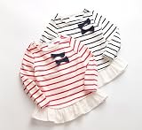 Elegant Salon子供服 女の子 トップス 長袖Tシャツ 普段着 洋服裾 ボーダー 蝶ネクタイ ( 紺, 110)