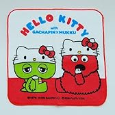 ミニタオル (タオルハンカチ) レッド ガチャピン・ムック＆ハローキティ
