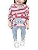 (ケヤカ) Keyaka 子供服 女の子 長袖 トップス パンツ 2点セット 全2色 ストライプ ウサギ柄 薄手 お出掛け 普段着 通学通園 パジャマ 部屋着 男女兼用 女児 キッズ ベビー 幼児服 