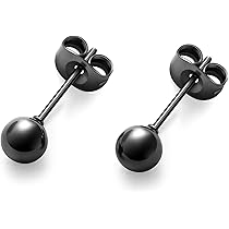 Amazon | JewelryWe 丸型 ステンレス ピアス 黒色（ブラック） 2個