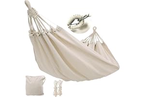 ハンモック 室内 アウトドア 綿1/2人用 折りたたみ 耐荷重300kg キャンプ バーベキュー インテリア レジャー おしゃれ お昼寝 キャンプ 寝具 公園 収納袋付き (白い, 200X150cm)