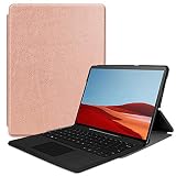 Surface Pro X ケース カバー 薄型 軽量型 スタンド機能 PUレザーケース (ローズゴールド, Surface Pro X)