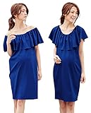 Angeliebe エンジェリーベ マタニティ ワンピース 授乳口付き 2WAY フリル ワンピ 妊婦服 産前 産後 M ～ L ブルー 22007 22007202