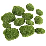 gloglow 12ピースArtificial Grass Moss StonesグリーンモスボールFuzzy MossカバーRocksさまざまなサイズの花柄デザインセンターピース花瓶フィラーガラスコ