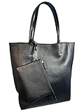 [Rebecca] トートバッグ 縦型 ポーチ付き 牛本革 シュリンク レディース メンズ JT-240322 牛革 本革 レザー トート バッグ BAG ユニセックス 男女兼用 (ブラック)