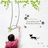 KCOR(クコル)ウォールステッカー　植物 新緑　ブランコ 可愛い猫　散歩　英文字 癒される 猫の足跡　アルファベット 英文字　部屋装飾　飾り　大きめサイズ　wall sticker　壁紙シール ウォ