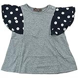 【春夏物】 nico hrat(ニコフラート) 製品洗い加工済み 綿レーヨン天竺水玉フレア袖Tシャツ 95cm/MG NO.B-260110