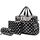 Miss Lulu 4 Piece Polka Dot Baby Nappy Changing Bag Set (Black) by Miss Lulu