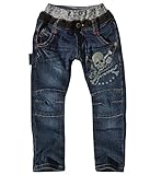 CBAnew ストレッチ デニムパンツ キッズ ジュニアサイズ ウエストゴム 子供ジーンズ ロングパンツ 長ズボン 100cm CA4103【ネイビー】リブGRAY