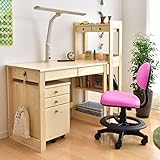 タンスのゲン 学習机 【5点セット：デスク ワゴン ラック ライト チェア】 幅100cm 天然木 ピンクチェア 10650014 PI