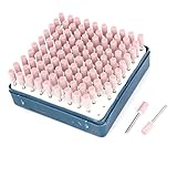 uxcell　 軸付き砥石 セラミックゴム砥石　研削マウントポイント　プラスチック収納ケース　6x13mm　ピンク　　セラミック　石　金属　100個入り