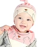 Gespout 帽子 ベビー 赤ちゃん コットン キツネ柄 春 夏 秋 0-12ケ月 可愛い 子供 キッズ 睡眠用 キャップ 誕生日 プレゼント 人気 ２点セット（帽子 生唾襟巻き） ピンク