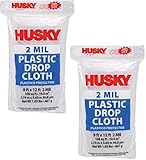 ハスキープラスチックポリロールドロップ布床保護、9 x 12インチ、2ミル; 2 - Pack