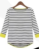 (フルールドリス)Fluer de lis ネオン マリン ボーダー ストライプ Tシャツ カットソー トップス インナー カジュアル ブルー ブラック 黒 アパレル レディース ファッション 服 3103 (M, ブラック)